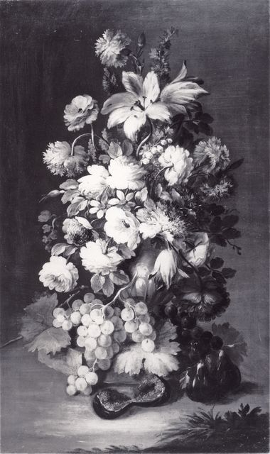 Anonimo — Rapous Michele Antonio - sec. XVIII/ XIX - Natura morta con vaso di fiori e frutta — insieme